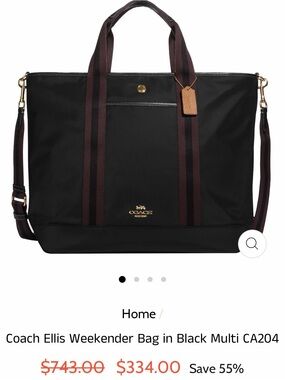 Coach Black Duffel with Burgundy-Strap Accents